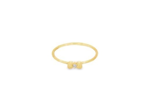 18K Yellow Gold Minimal Bow Ring with Center CZ Stone